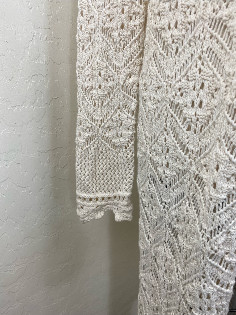 Open Ivory Crochet Cardigan Sweater Duster Boho Longline Sweater
